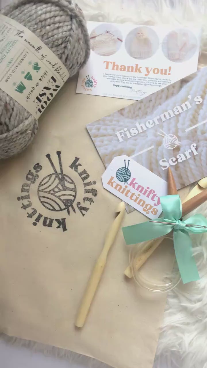 Fisherman’s Scarf Knitting Kit with Video Tutorial | Easy Knit Pattern for Beginners | Cozy Oversized Scarf in Soft Yarn | DIY Gift Idea