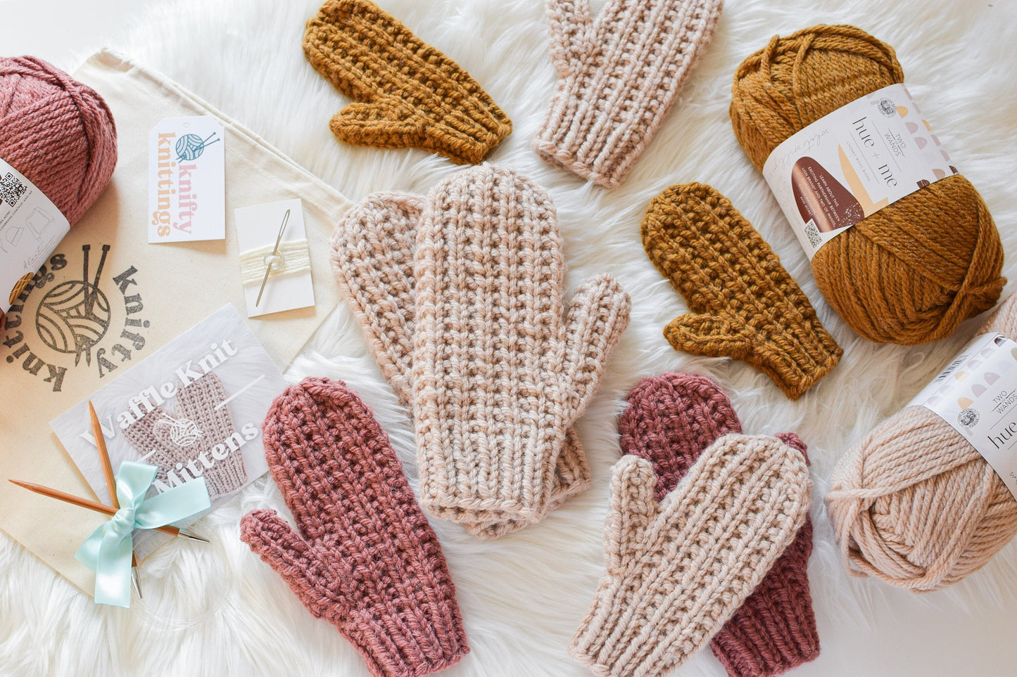 Waffle Knit Mitten Kit - Knifty Knittings