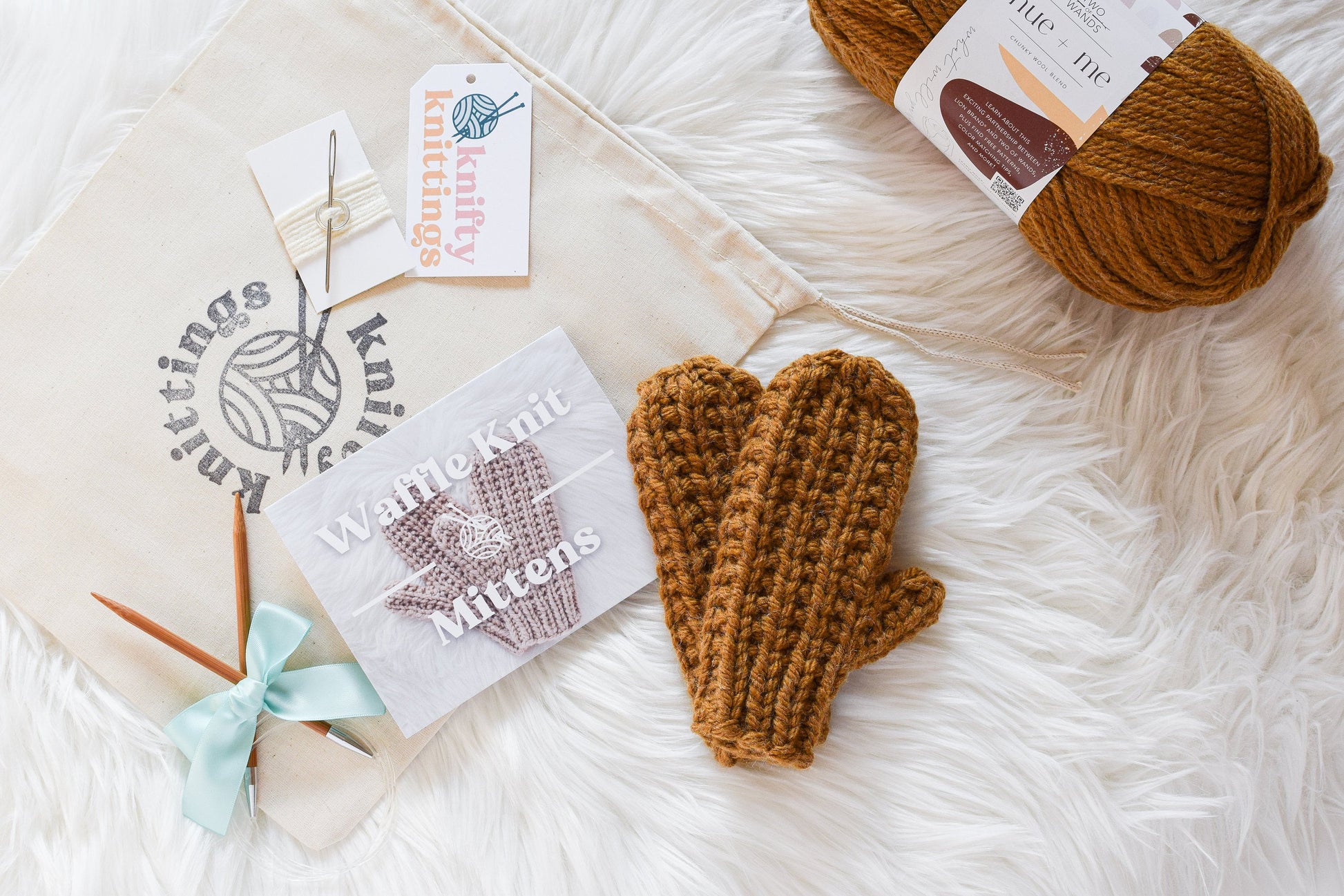 Waffle Knit Mitten Kit - Knifty Knittings