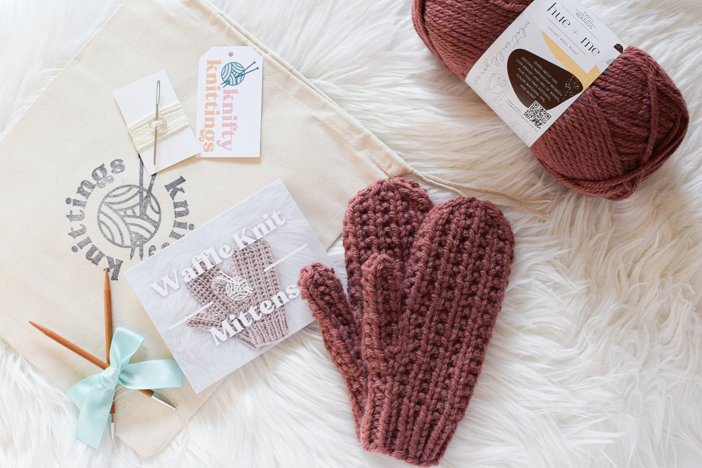 Waffle Knit Mitten Kit - Knifty Knittings